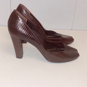 Delman Brown Peep‎ Toe Heels Womens 8.5 Classic Leather Pumps Wedding Evening